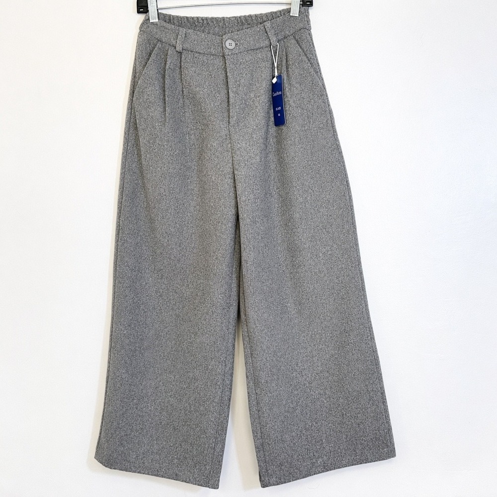 Chouyatou Gray Wide Leg Wool-Look Trousers XS Minimalist Tailored